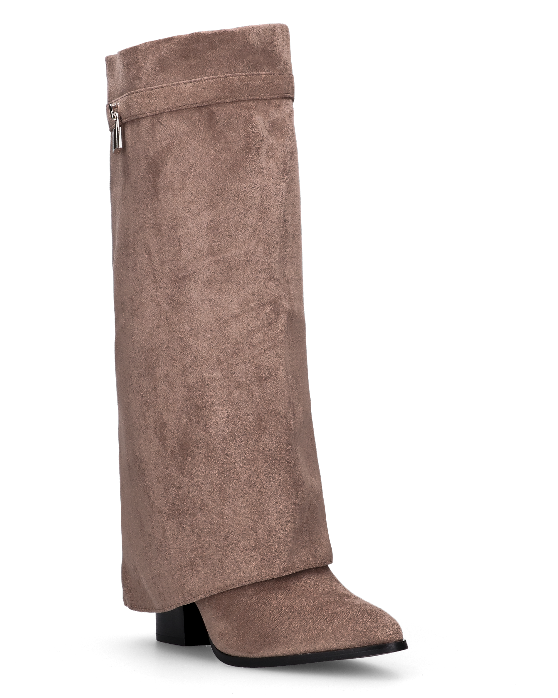 DHARA - stivale alto beige con risvolto e mini lucchetto oro