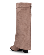 DHARA - stivale alto beige con risvolto e mini lucchetto oro