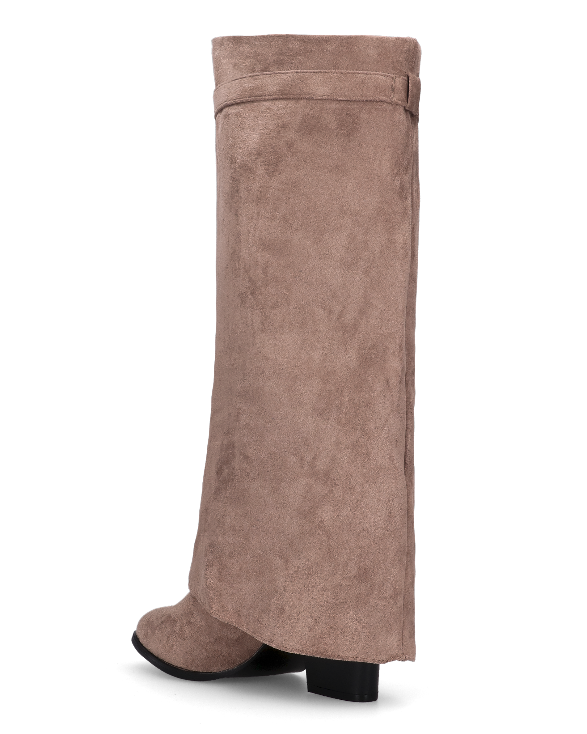 DHARA - stivale alto beige con risvolto e mini lucchetto oro
