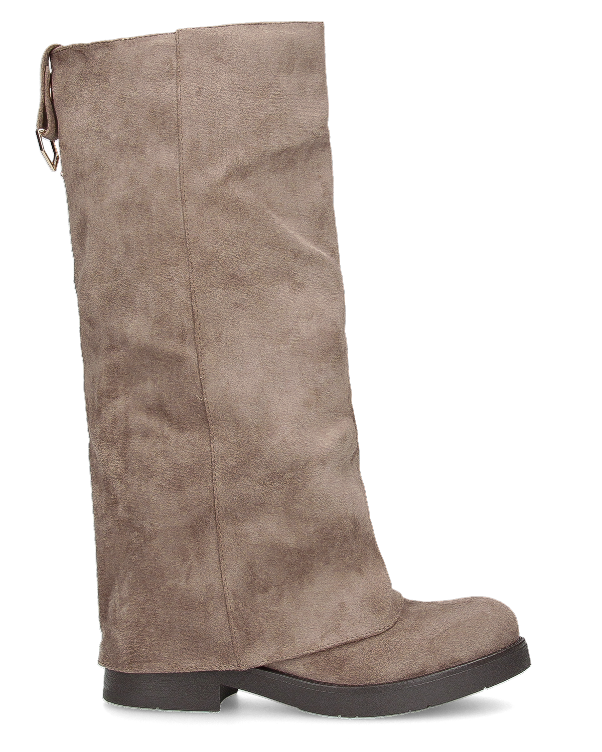 DINA - stivali alti in simil camoscio beige con risvolto e clip posteriore
