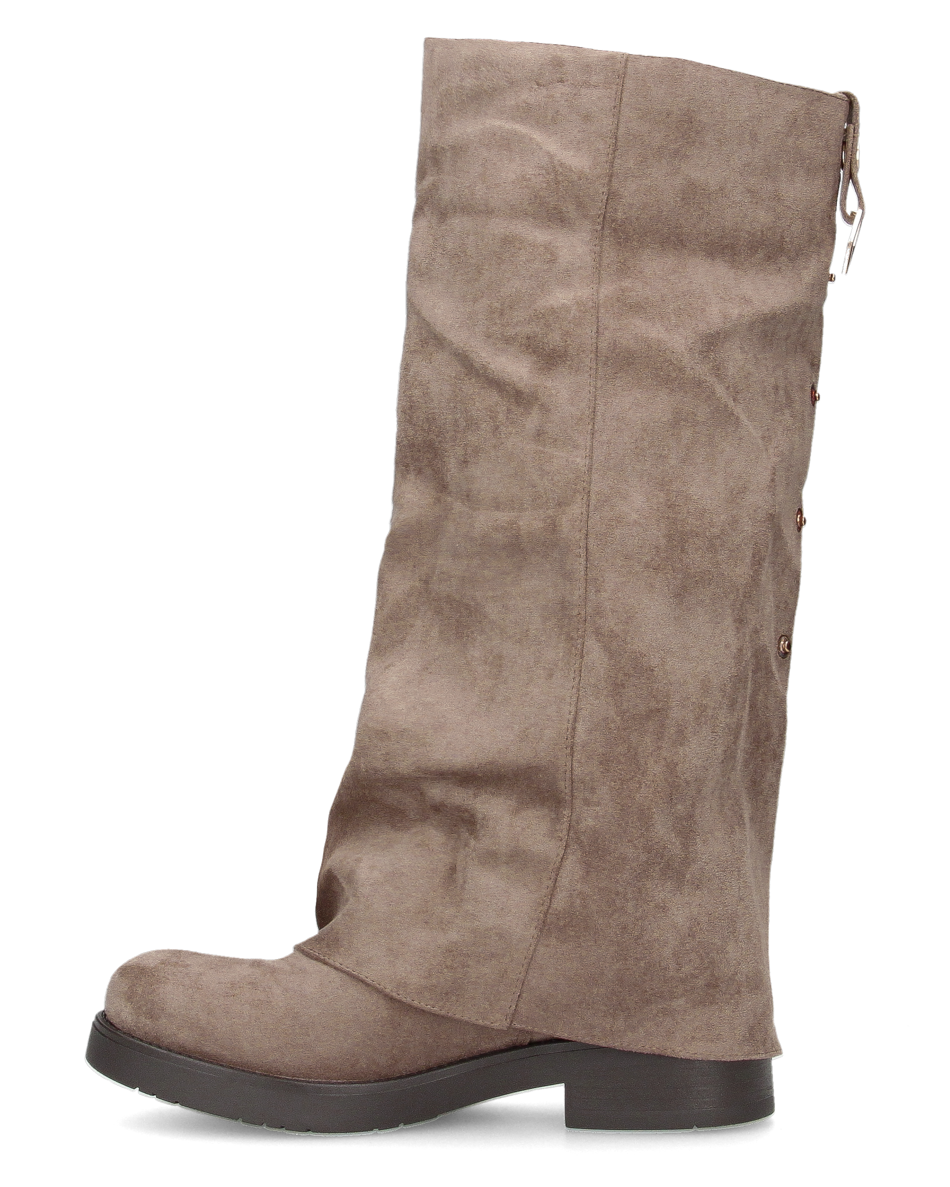 DINA - stivali alti in simil camoscio beige con risvolto e clip posteriore