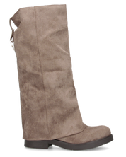 DINA - stivali alti in simil camoscio beige con risvolto e clip posteriore
