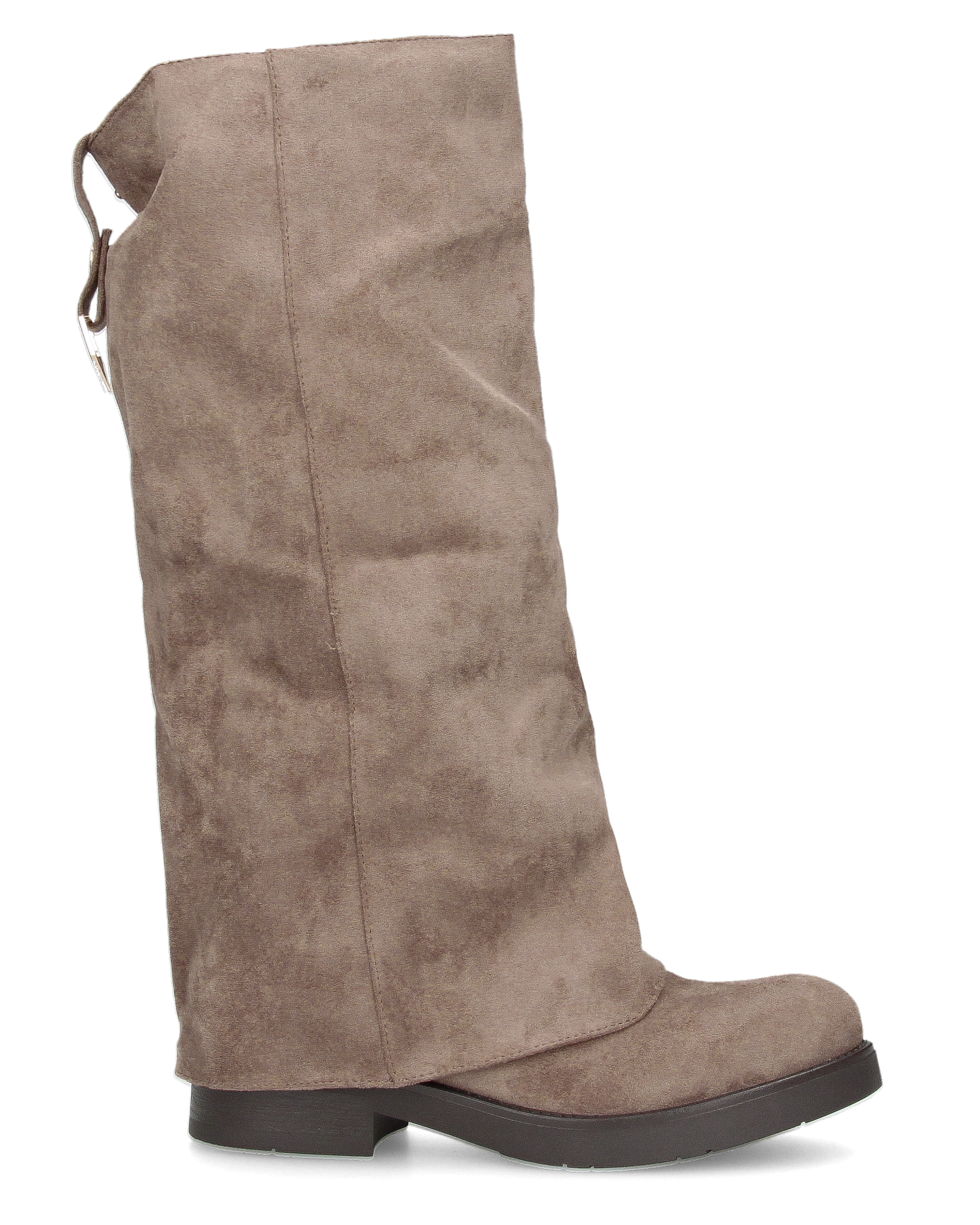 DINA - stivali alti in simil camoscio beige con risvolto e clip posteriore