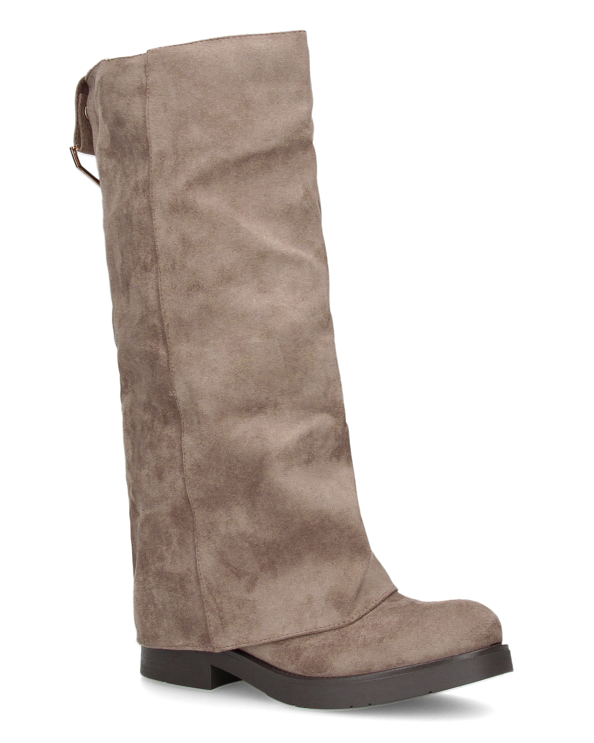 DINA - stivali alti in simil camoscio beige con risvolto e clip posteriore
