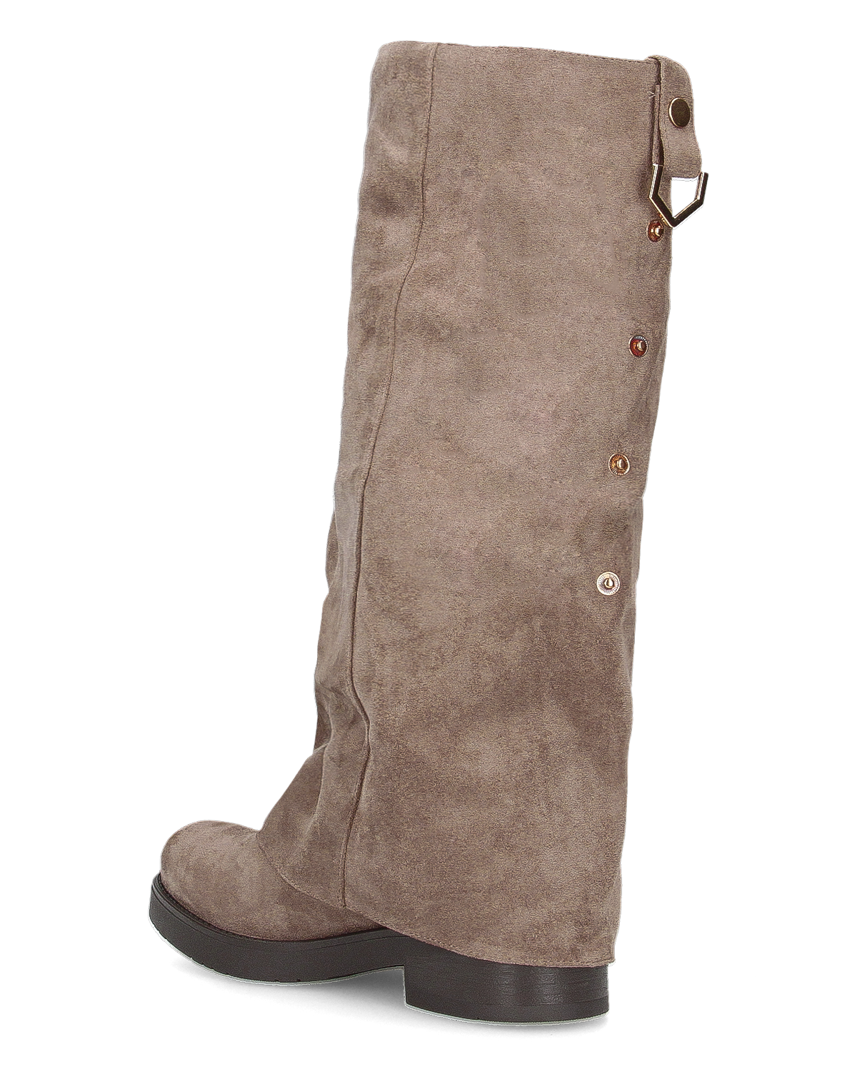 DINA - stivali alti in simil camoscio beige con risvolto e clip posteriore
