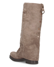 DINA - stivali alti in simil camoscio beige con risvolto e clip posteriore