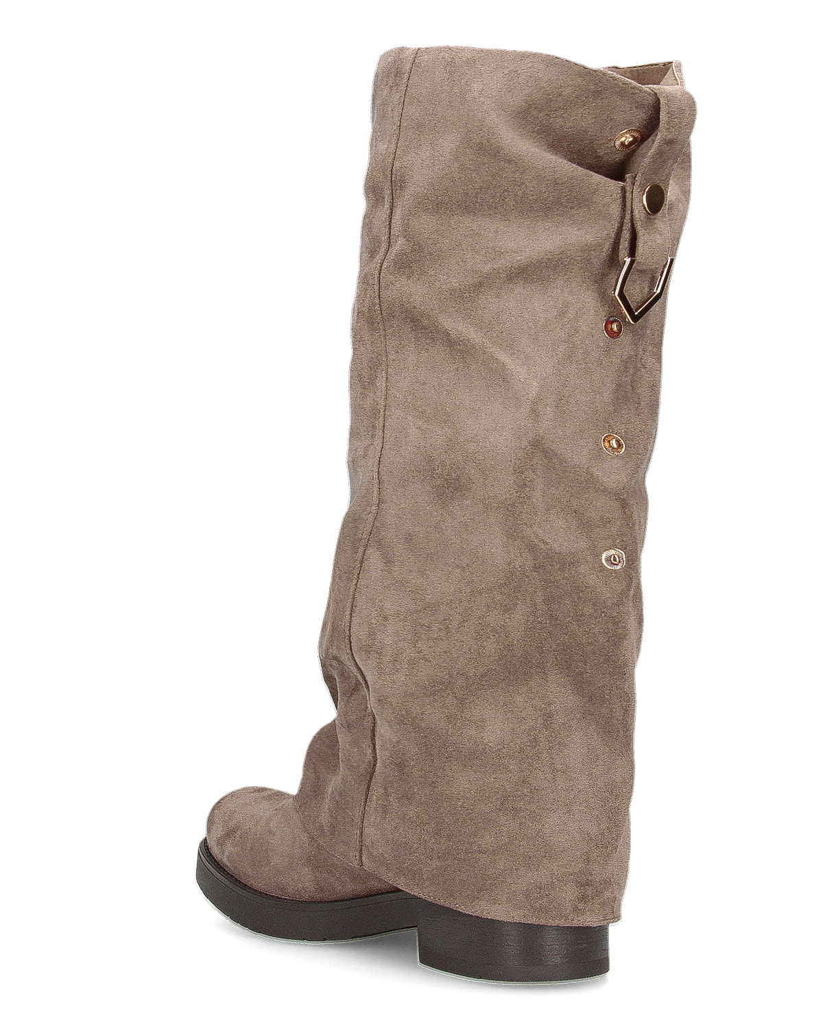DINA - stivali alti in simil camoscio beige con risvolto e clip posteriore
