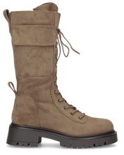 DREW - stivali anfibi alti beige scamosciati stringati con zip e taschino laterale
