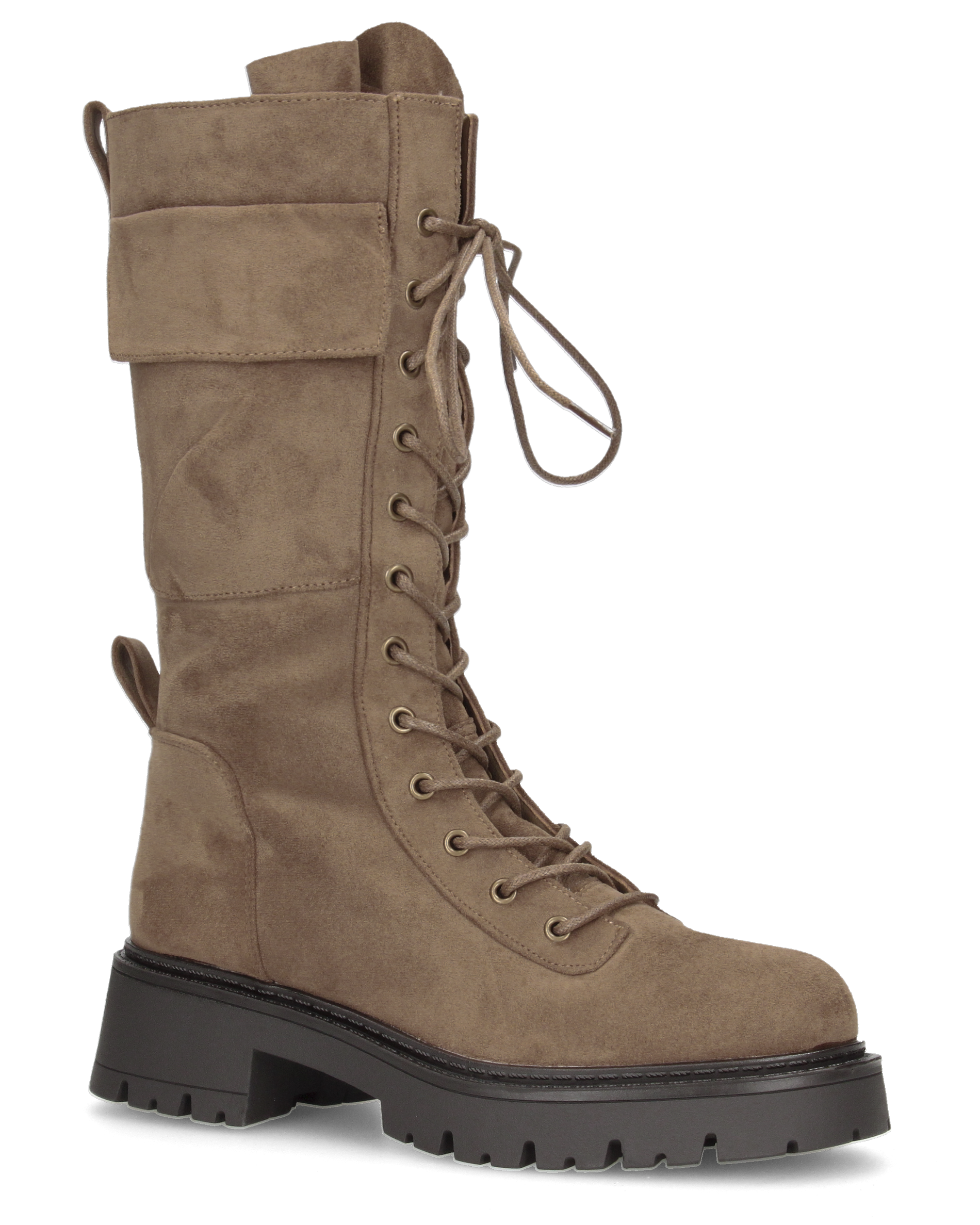 DREW - stivali anfibi alti beige scamosciati stringati con zip e taschino laterale