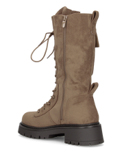 DREW - stivali anfibi alti beige scamosciati stringati con zip e taschino laterale