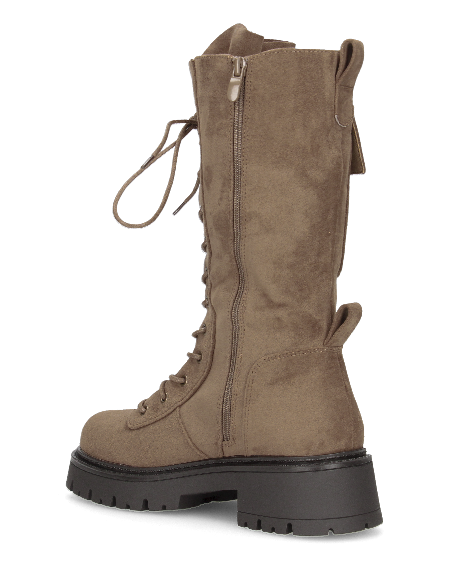 DREW - stivali anfibi alti beige scamosciati stringati con zip e taschino laterale