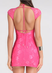 ELLA - vestito mini in pizzo fuchsia con bikini top