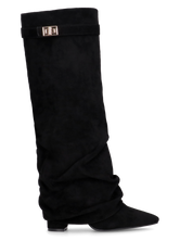 ELLENI - stivali in camoscio nero con risvolto e zip laterale