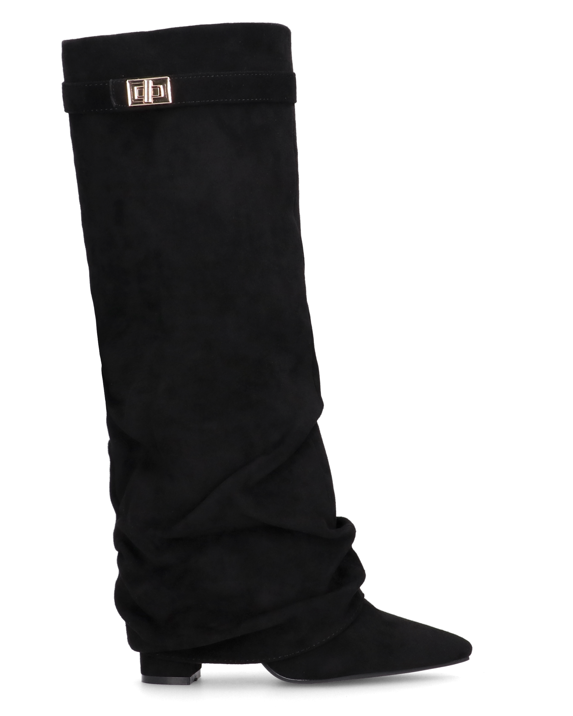 ELLENI - stivali in camoscio nero con risvolto e zip laterale