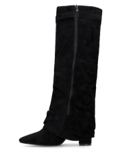 ELLENI - stivali in camoscio nero con risvolto e zip laterale