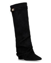 ELLENI - stivali in camoscio nero con risvolto e zip laterale