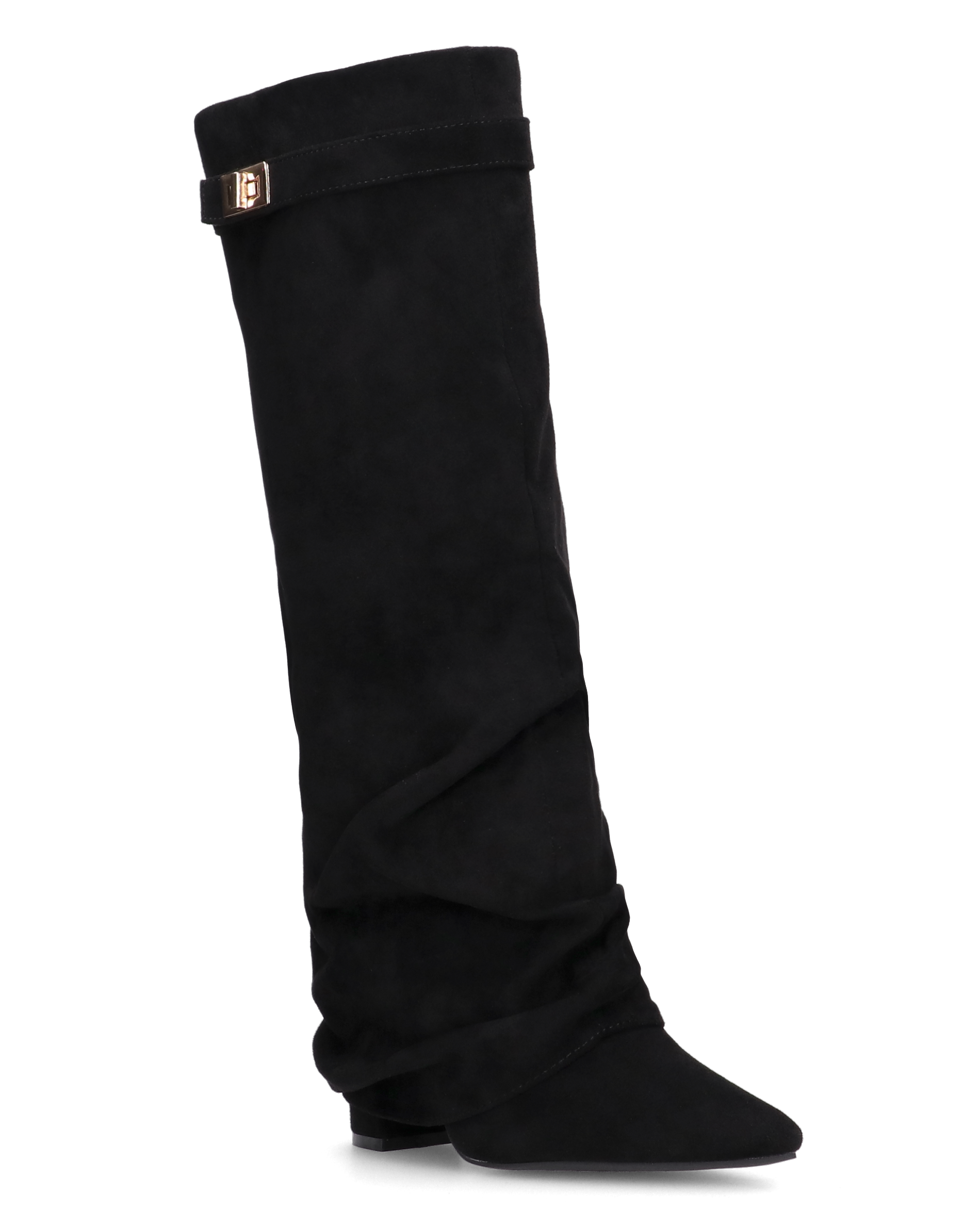 ELLENI - stivali in camoscio nero con risvolto e zip laterale