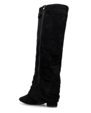 ELLENI - stivali in camoscio nero con risvolto e zip laterale