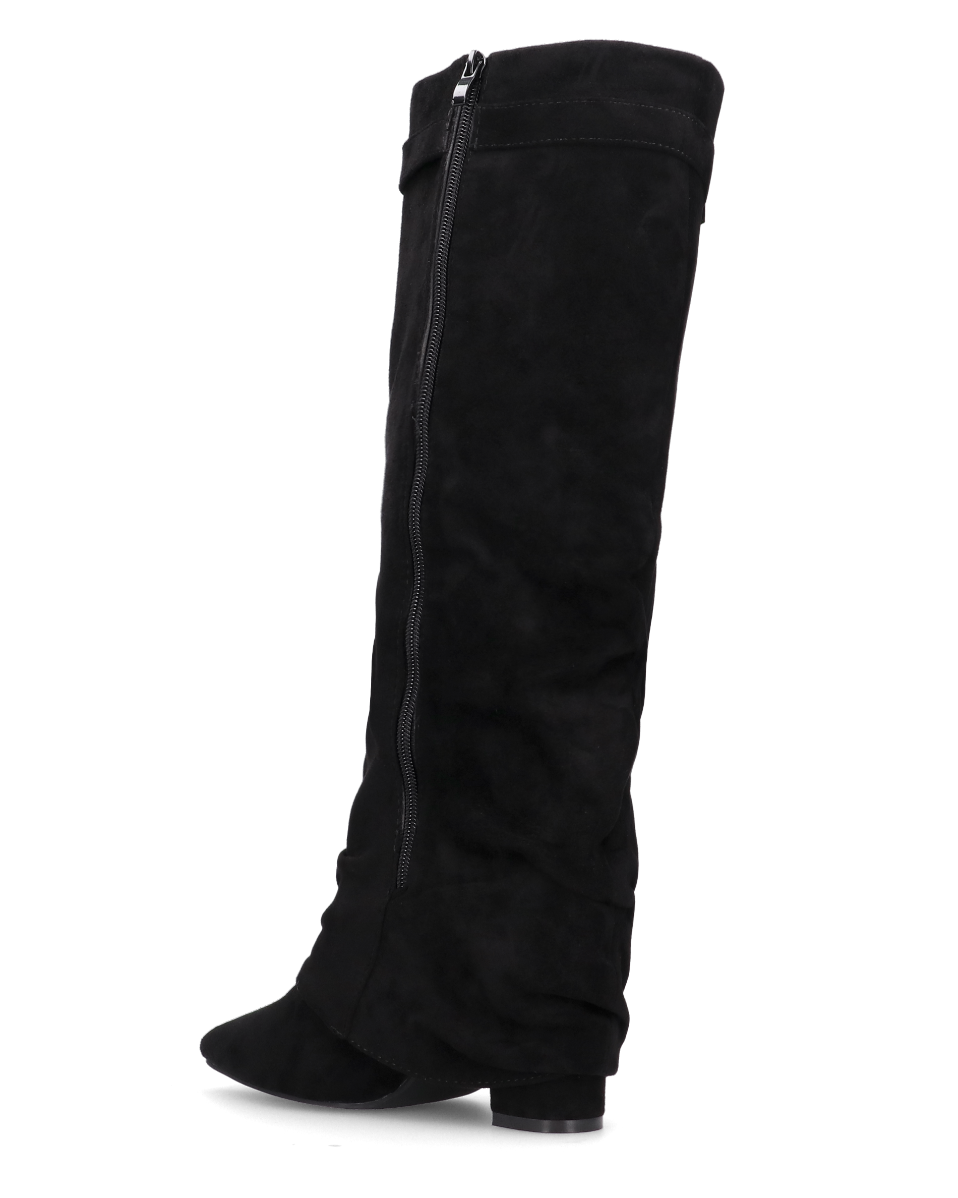 ELLENI - stivali in camoscio nero con risvolto e zip laterale
