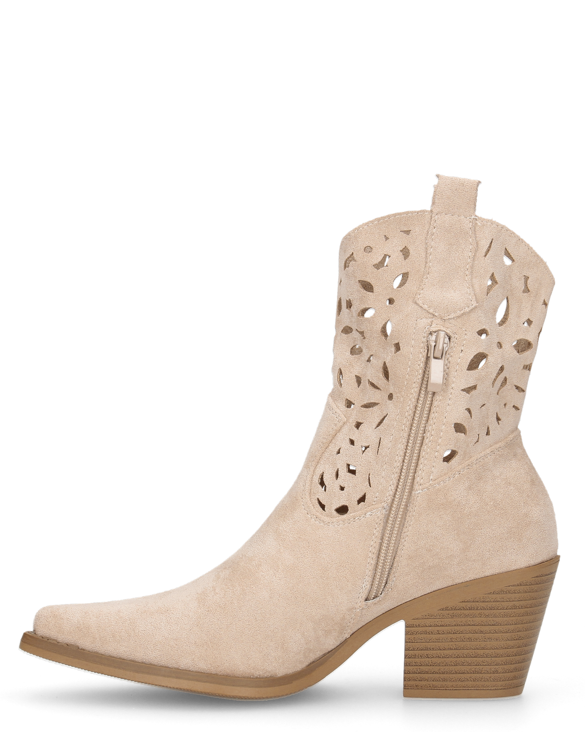 EMA - stivaletti texani beige traforati con tacco a blocco