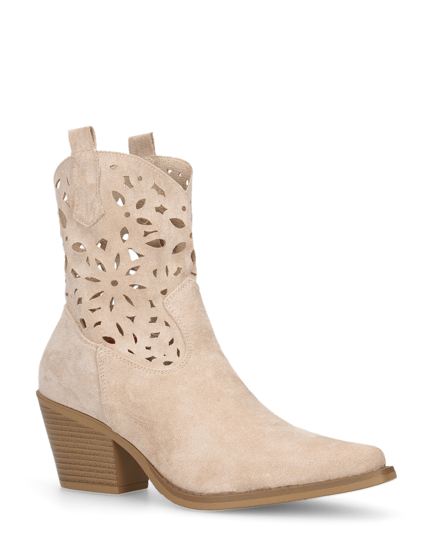 EMA - stivaletti texani beige traforati con tacco a blocco