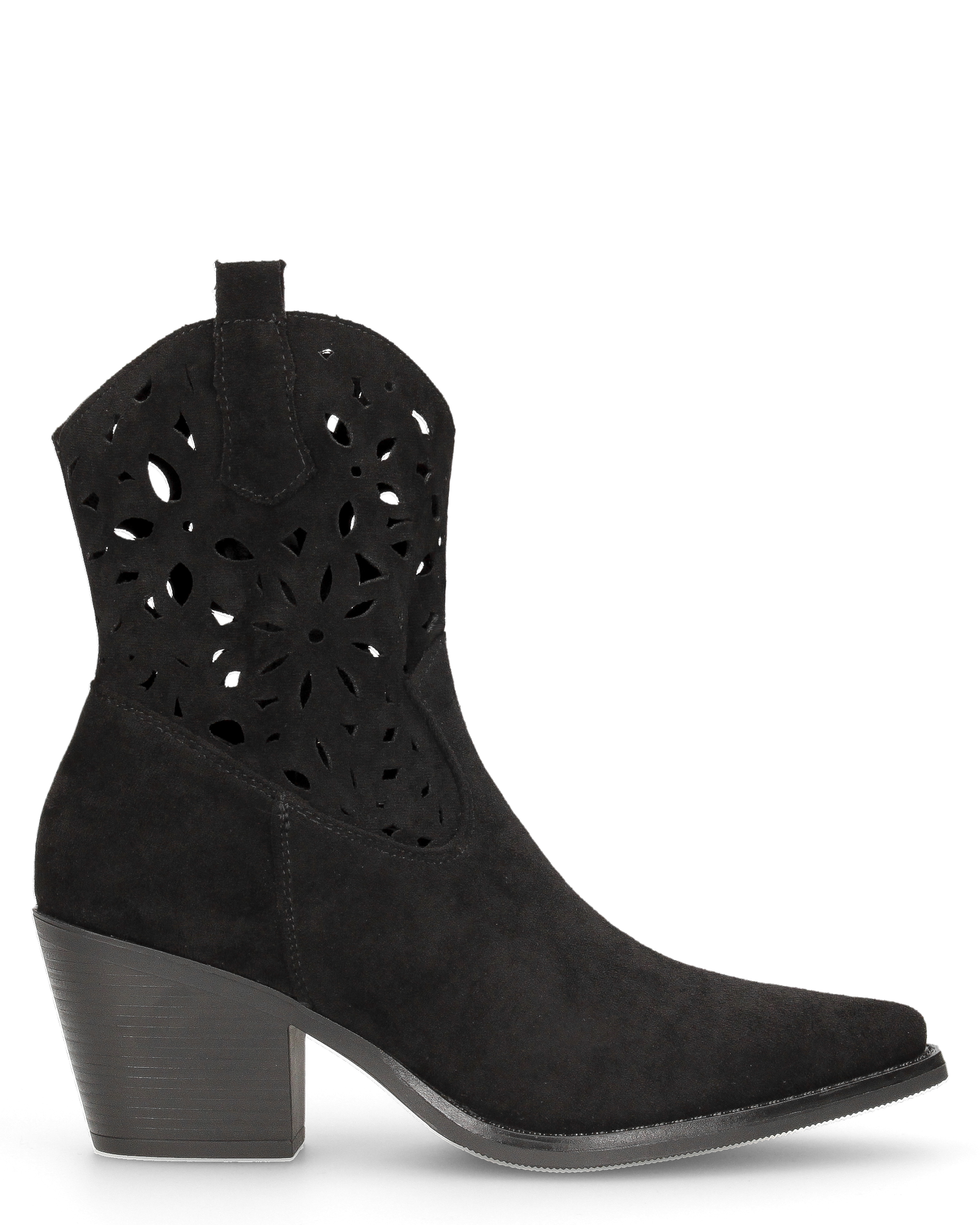EMA - stivaletti texani neri traforati con tacco a blocco