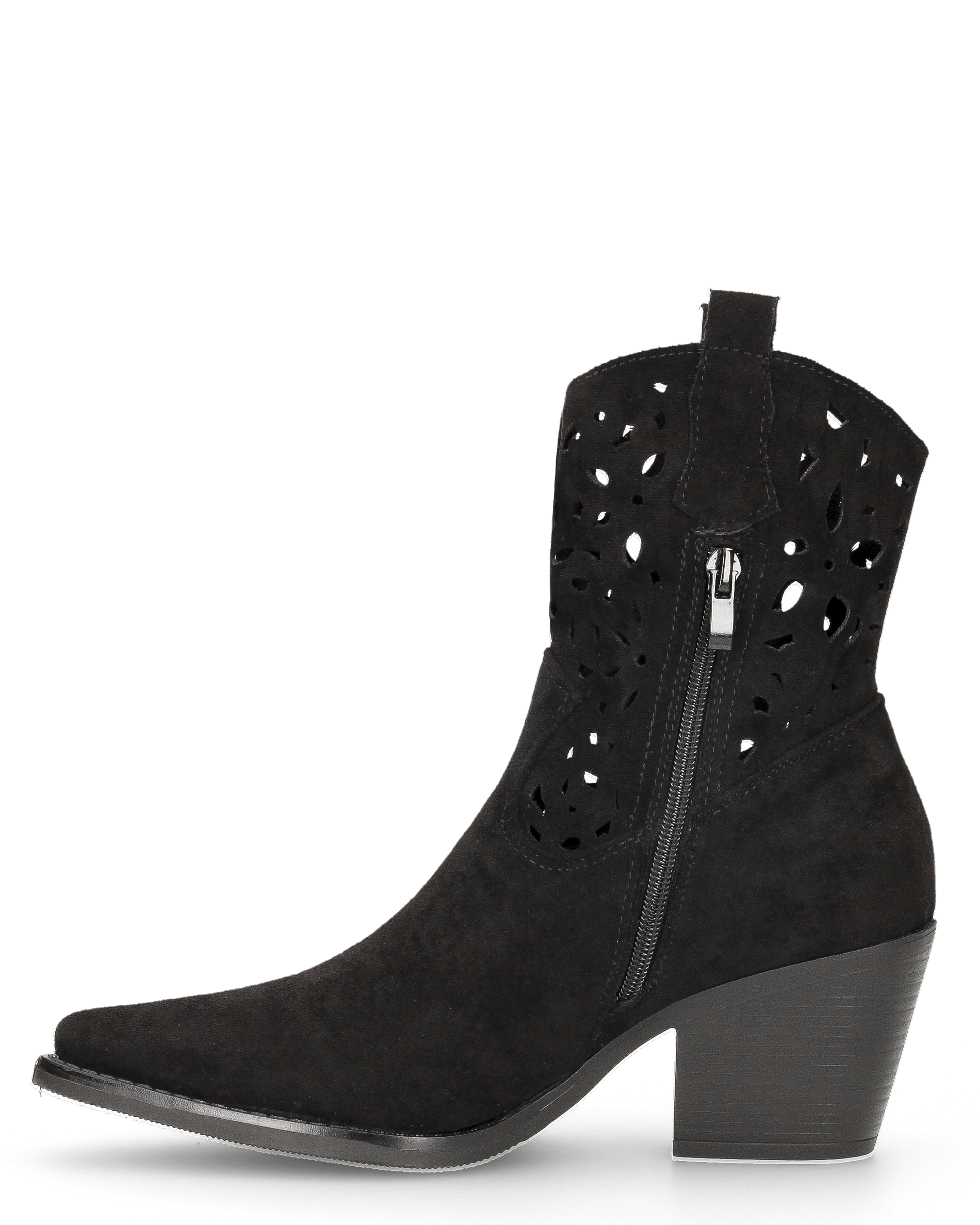 EMA - stivaletti texani neri traforati con tacco a blocco