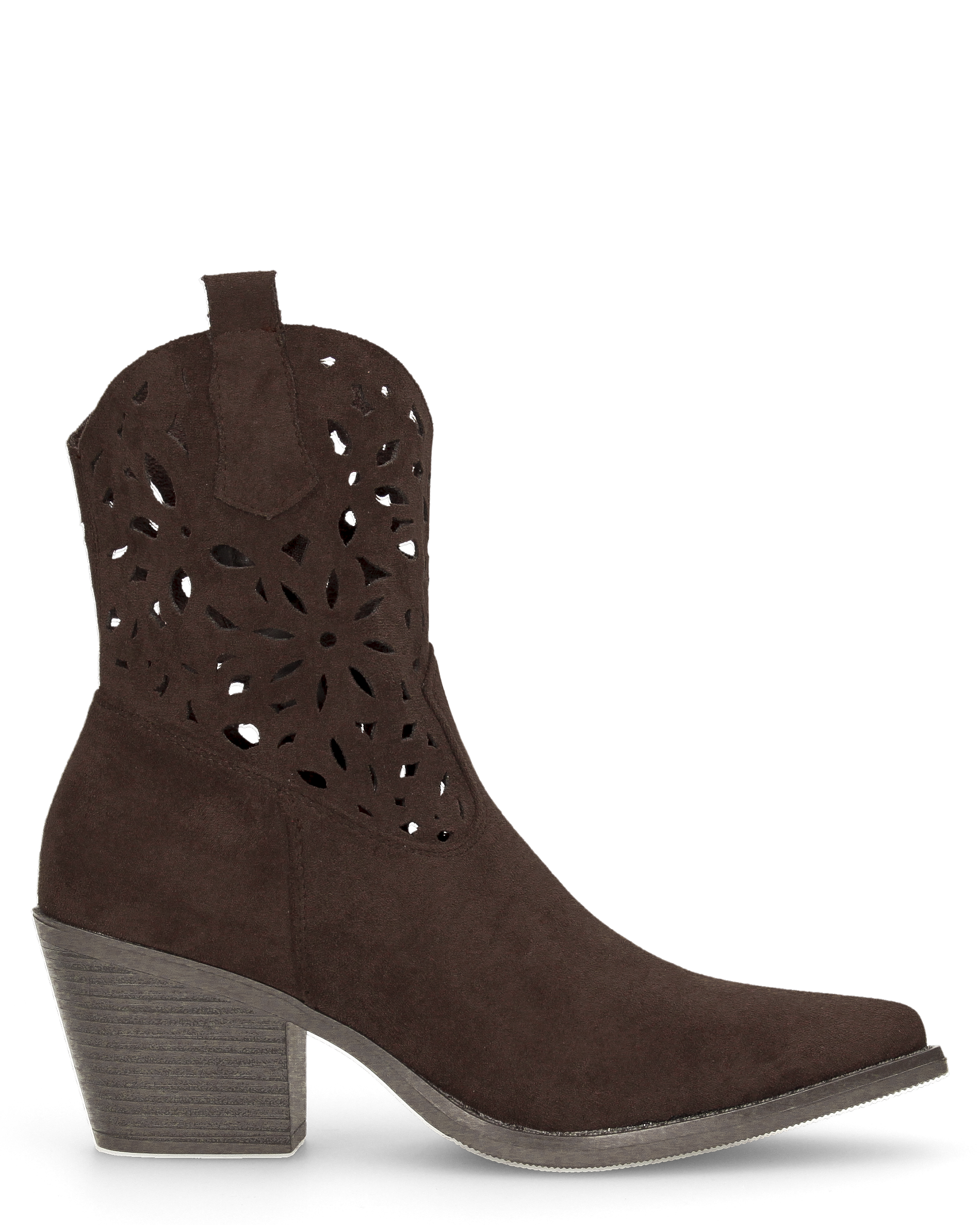 EMA - stivaletti texani marroni traforati con tacco a blocco