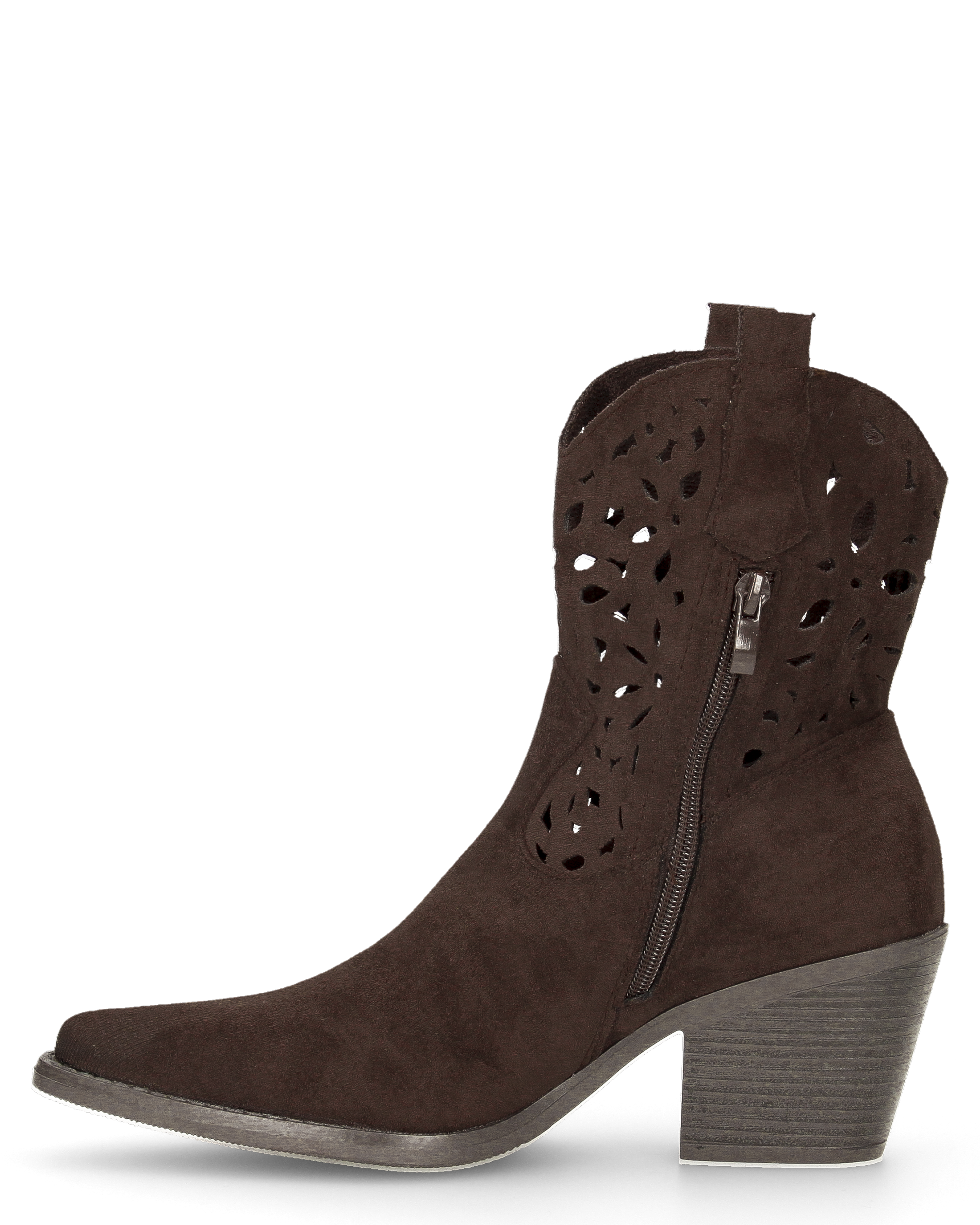 EMA - stivaletti texani marroni traforati con tacco a blocco