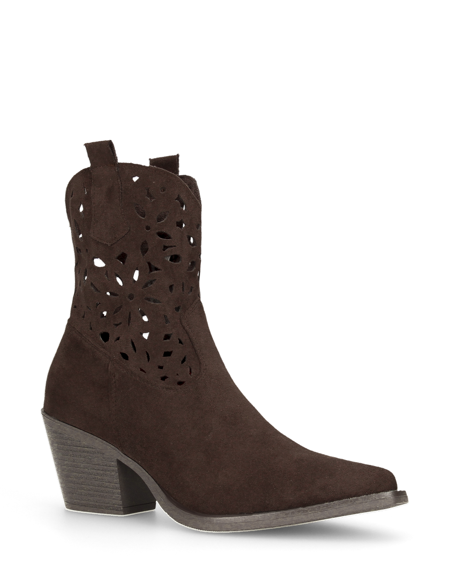 EMA - stivaletti texani marroni traforati con tacco a blocco