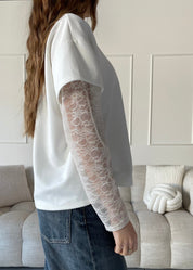 ESMA - t-shirt bianca 2 in 1 con maniche in pizzo