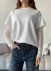 ESMA - t-shirt bianca 2 in 1 con maniche in pizzo