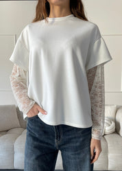 ESMA - t-shirt bianca 2 in 1 con maniche in pizzo