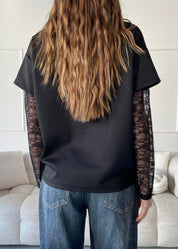 ESMA - t-shirt nera 2 in 1 con maniche in pizzo