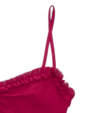 EMMANUELA - vestito bordeaux lungo con fondo asimmetrico e volant