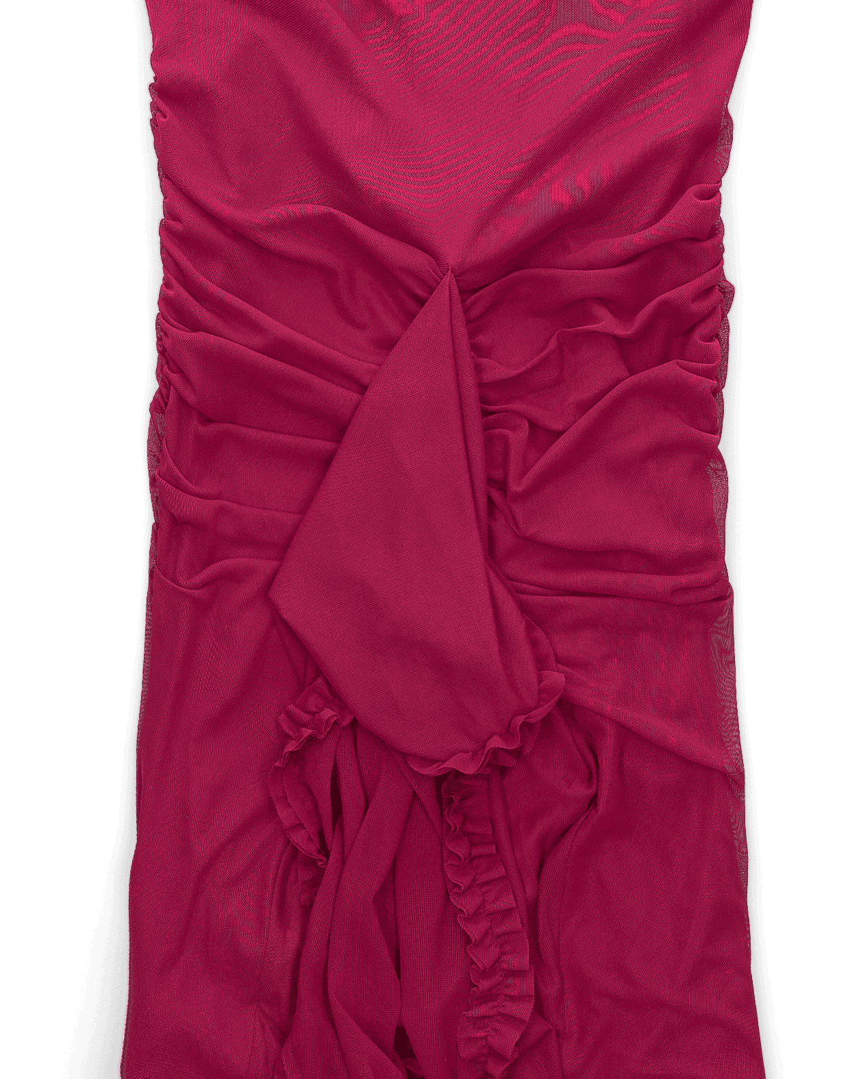 EMMANUELA - vestito bordeaux lungo con fondo asimmetrico e volant