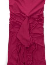 EMMANUELA - vestito bordeaux lungo con fondo asimmetrico e volant