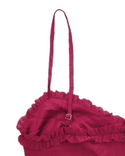 EMMANUELA - vestito bordeaux lungo con fondo asimmetrico e volant