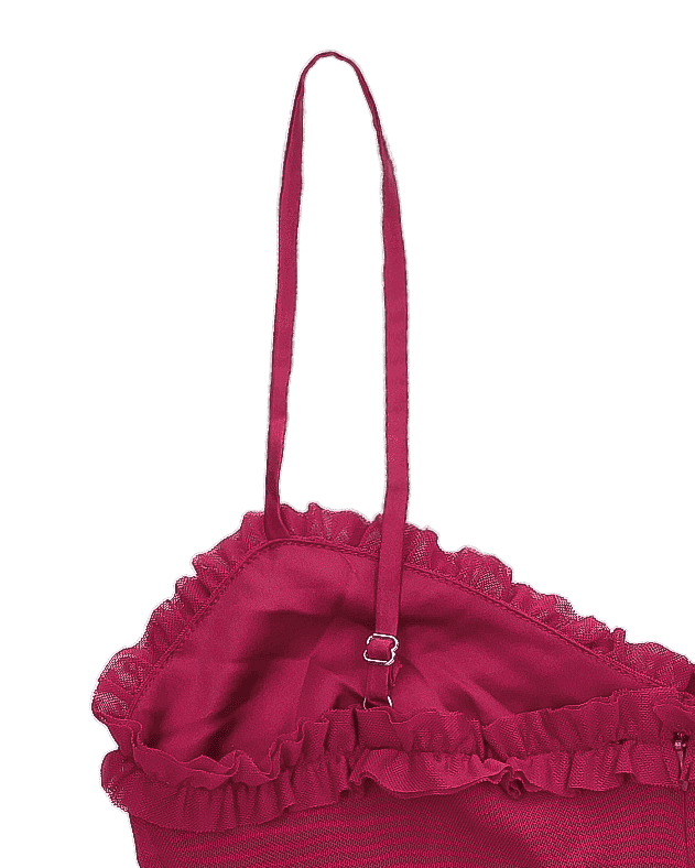 EMMANUELA - vestito bordeaux lungo con fondo asimmetrico e volant