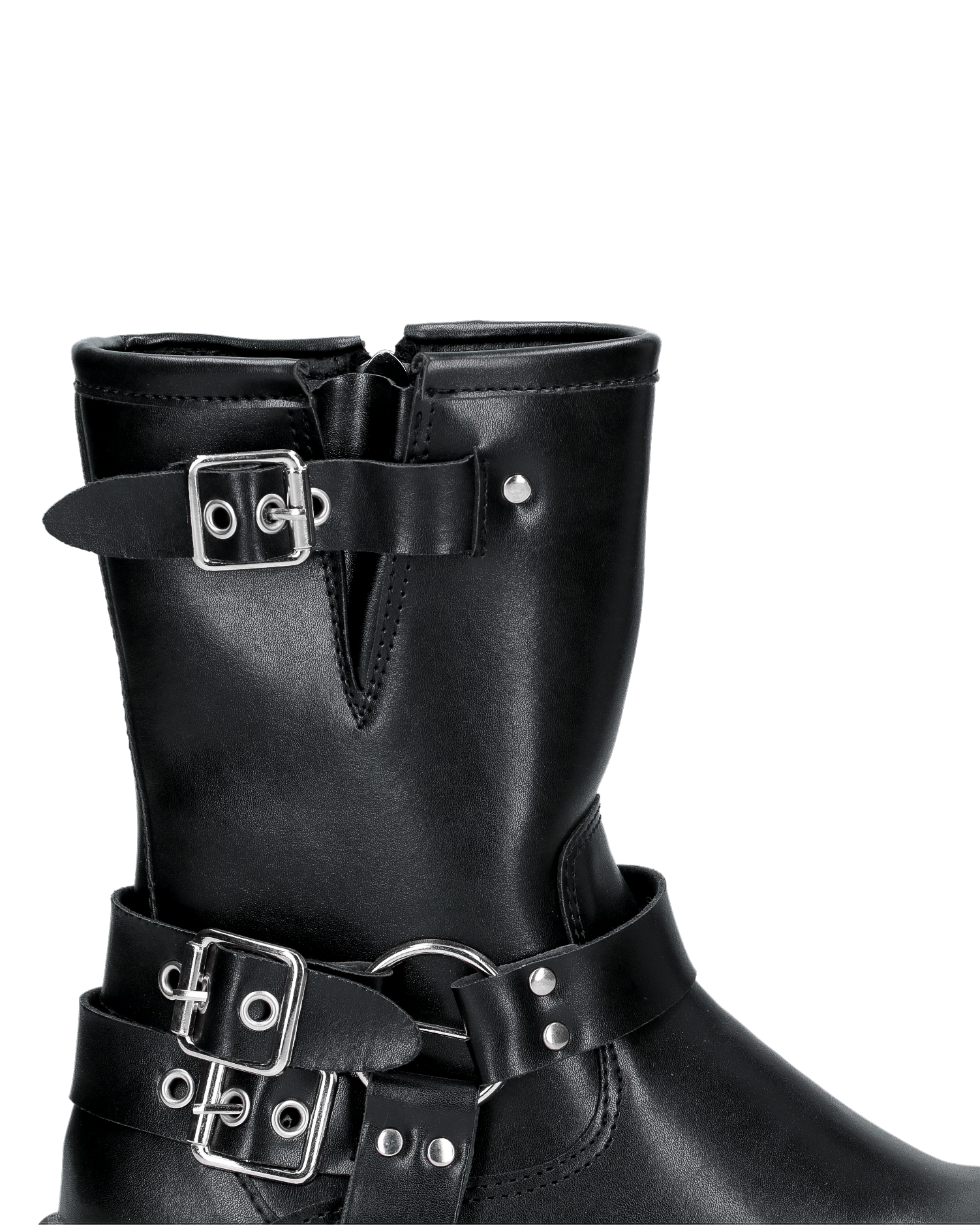 Stivaletto da donna liscio con tacco basso in pelle liscia colore nero Stivaletto da donna liscio con tacco basso in pelle liscia colore nero