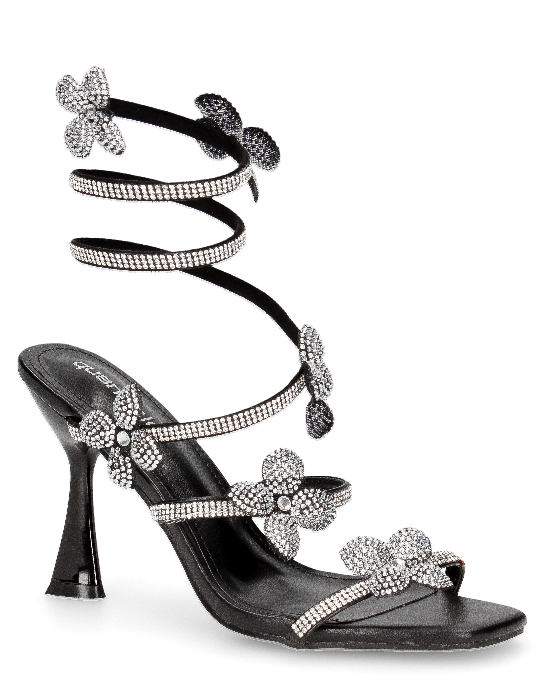 FABIOLA - sandali neri a spirale con fiori glitter