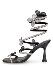FABIOLA - sandali neri a spirale con fiori glitter