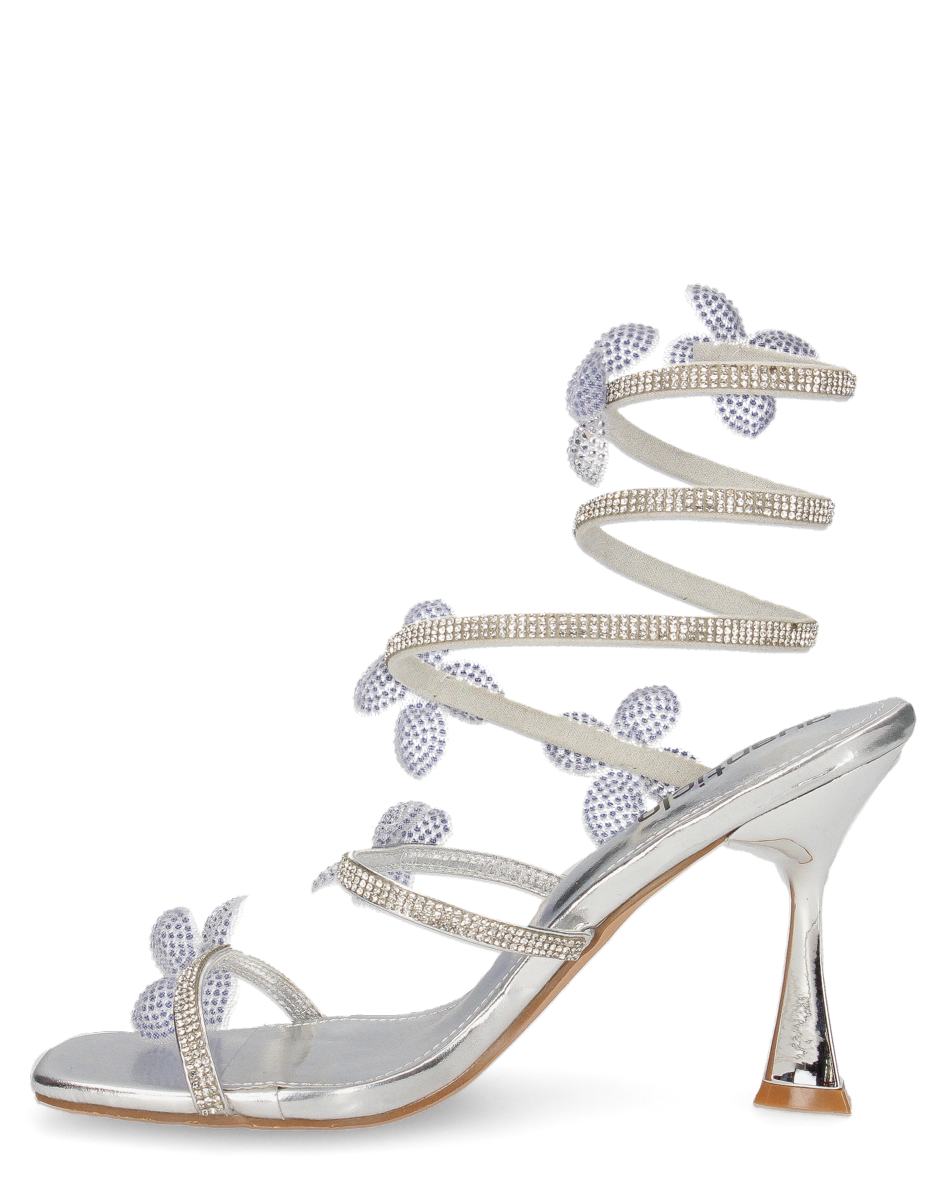 FABIOLA - sandali argentati a spirale con fiori glitter