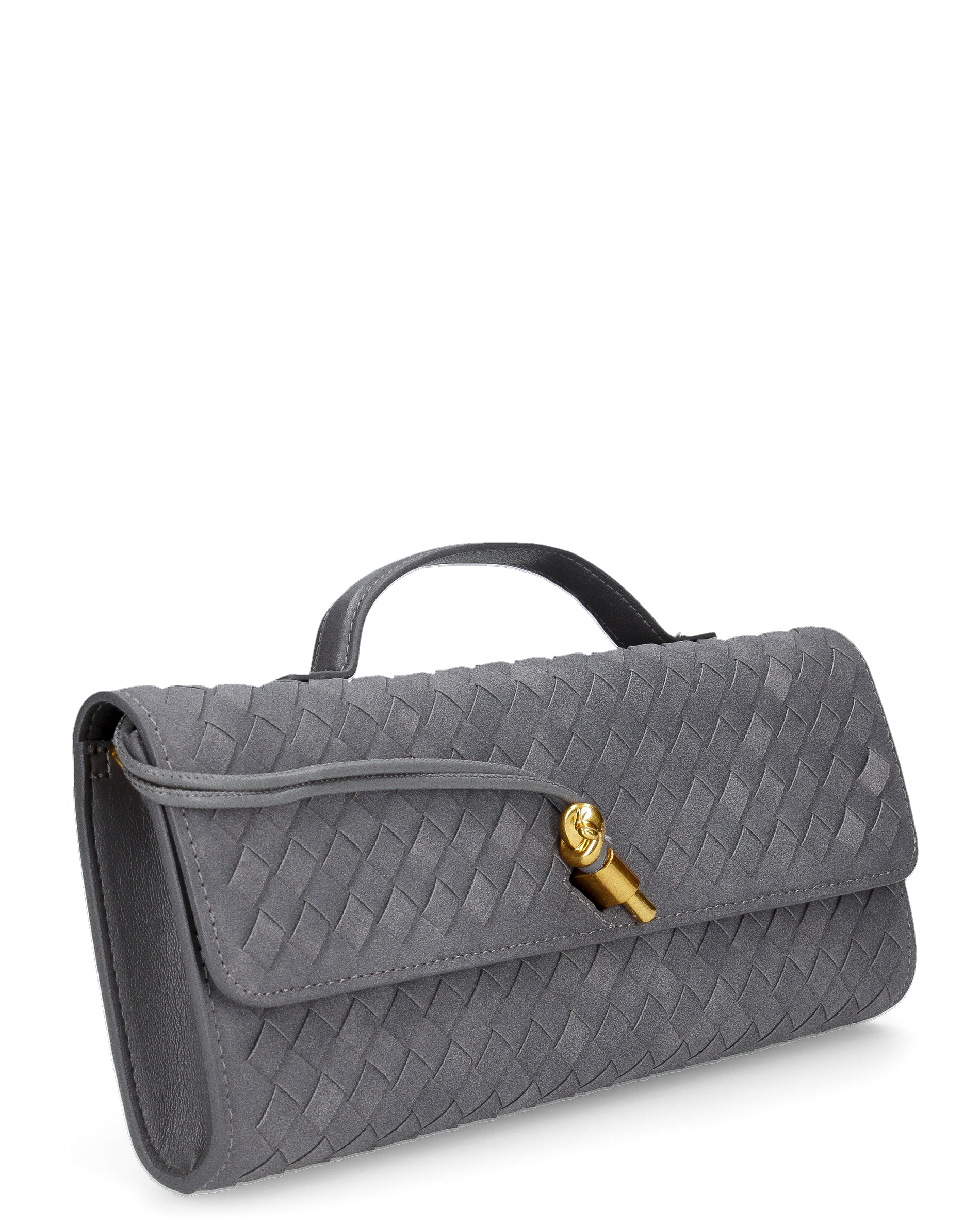 FANNY - borsa pochette grigia con chiusura decorativa oro