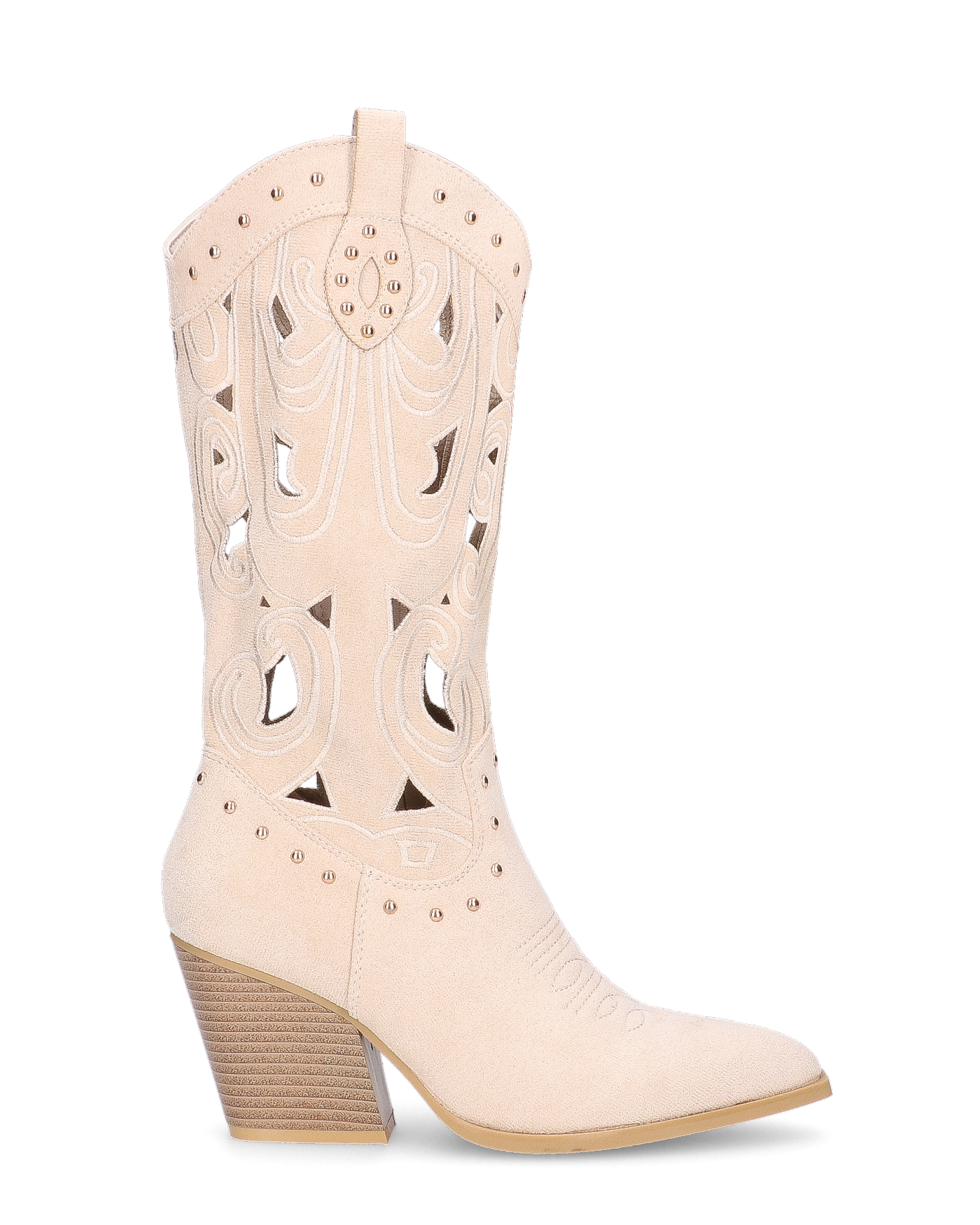FLORY - camperos beige con ricami, ritagli e borchie