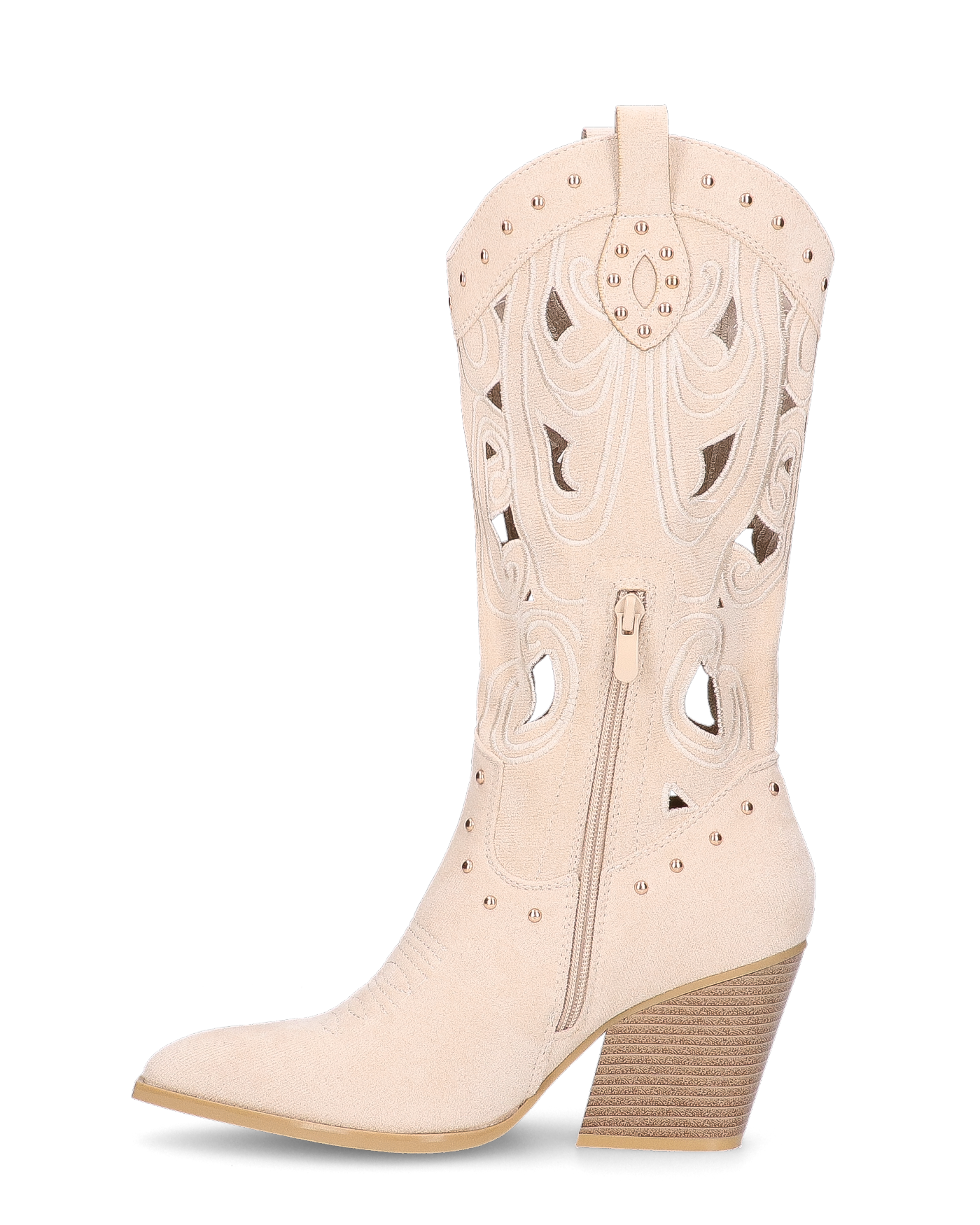 FLORY - camperos beige con ricami, ritagli e borchie