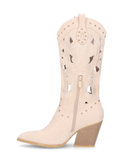 FLORY - camperos beige con ricami, ritagli e borchie
