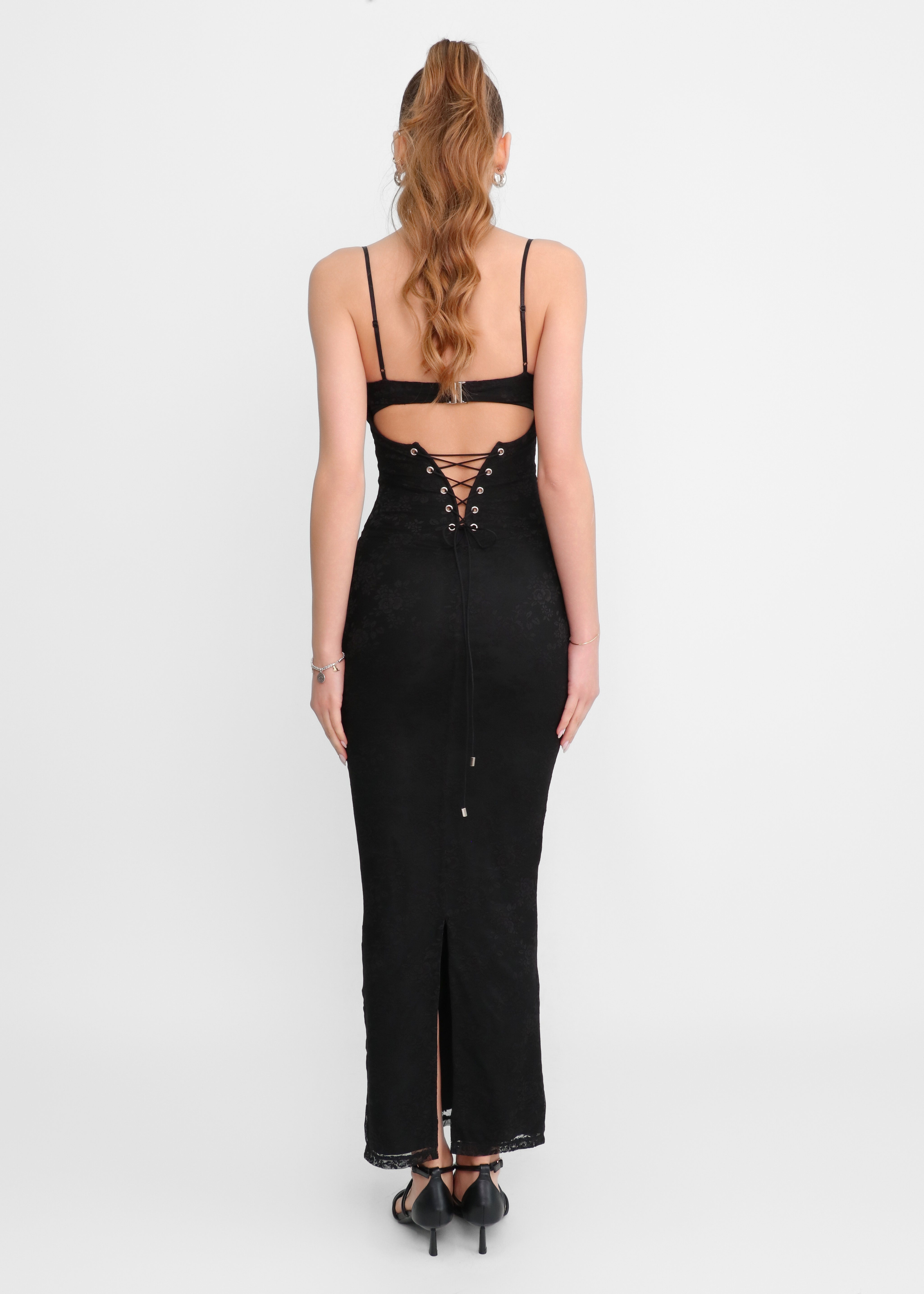 LOREN - vestito lungo con corpetto in pizzo nero