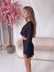 HERMA - completo set coordinato top crop e gonna corta con orlo in picco