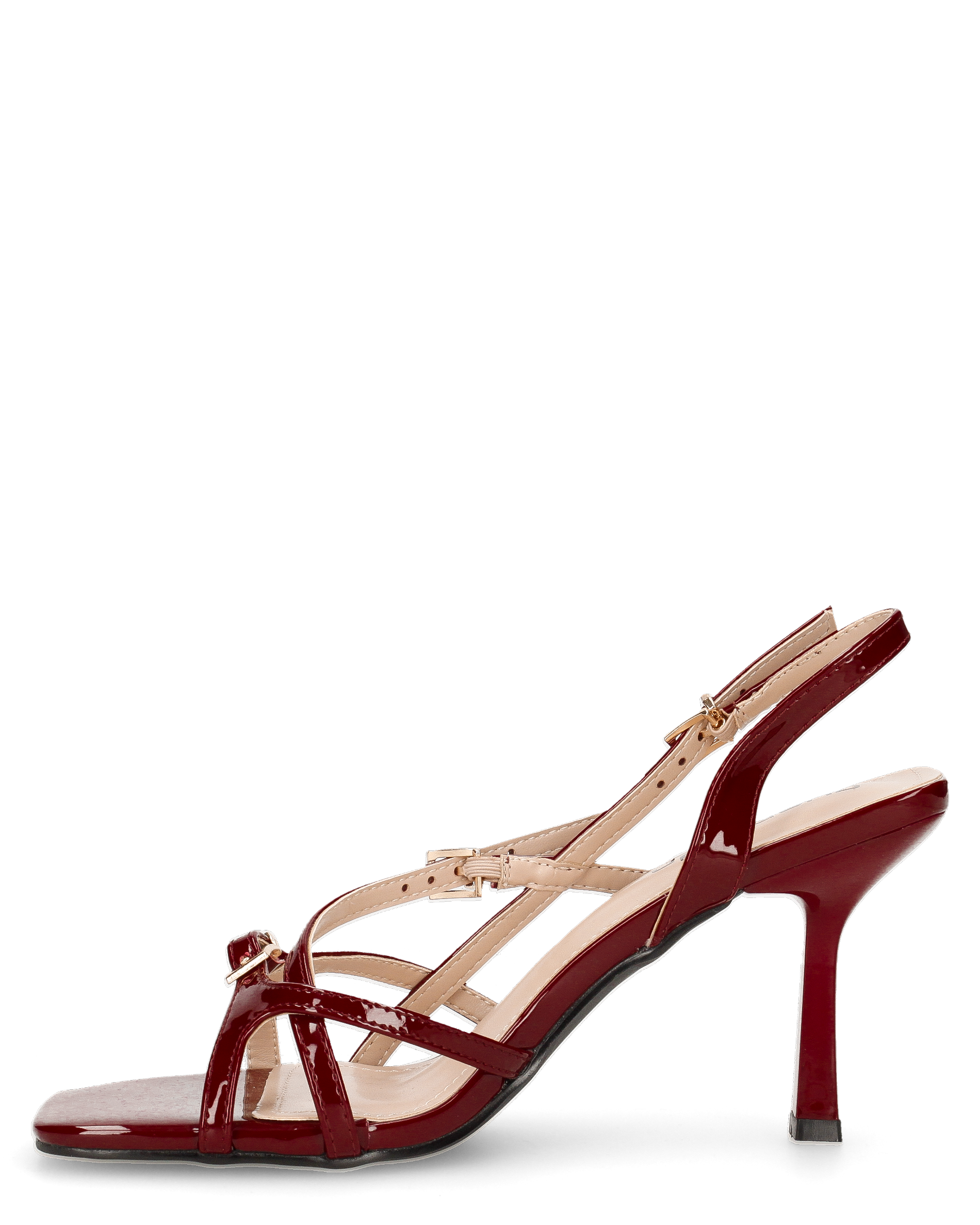 HILDE - Sandalo tacco bordeaux con listini e fibbie dorate